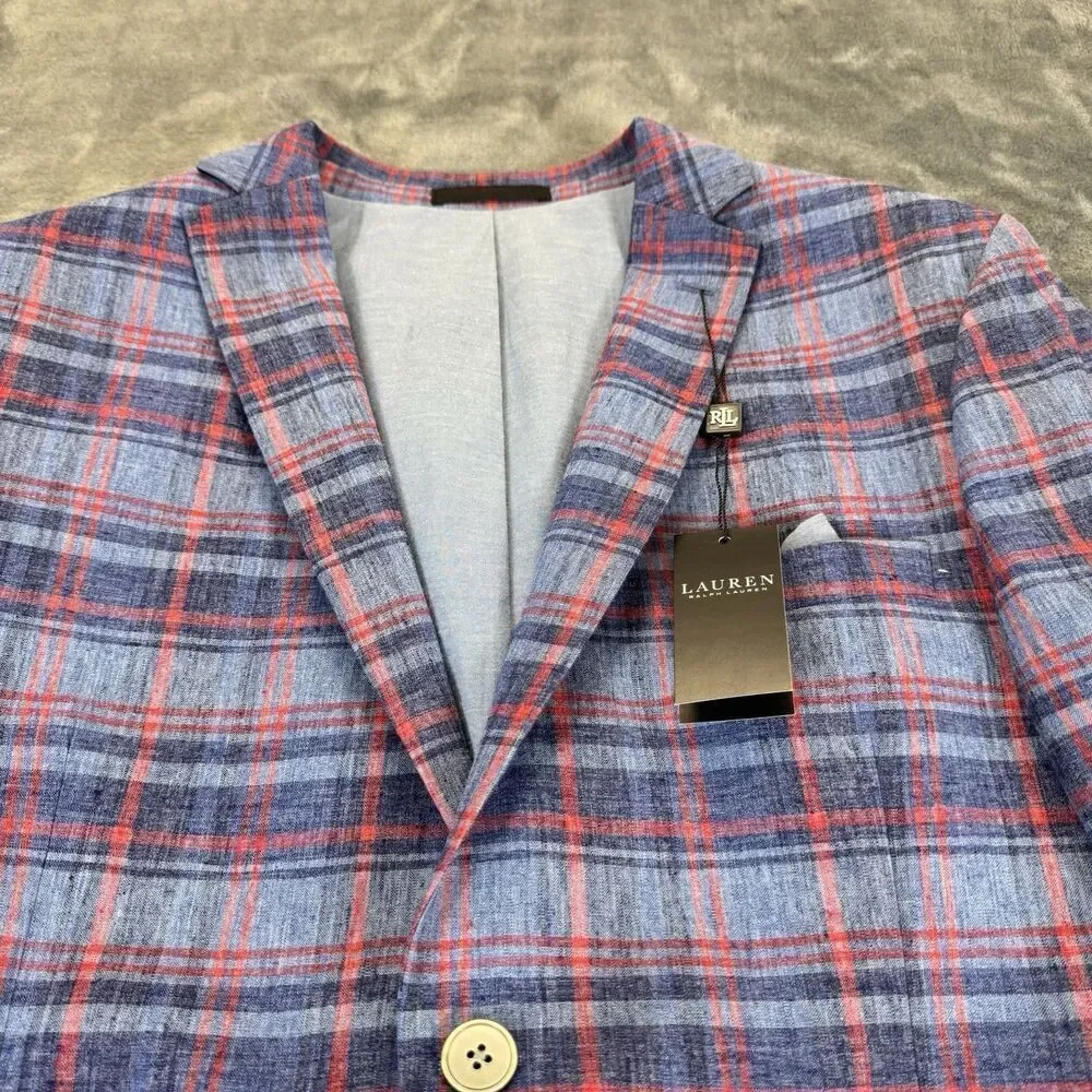 LAUREN RALPH LAUREN Boy 20R Bloxbury Blue Red Plaid Sport Coat Blazer Linen Blen